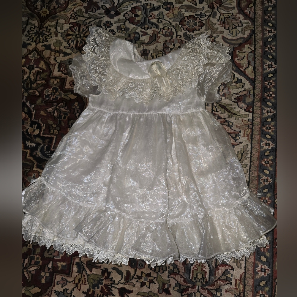 Vintage Satin And Lace Formal Dress In Offwhite